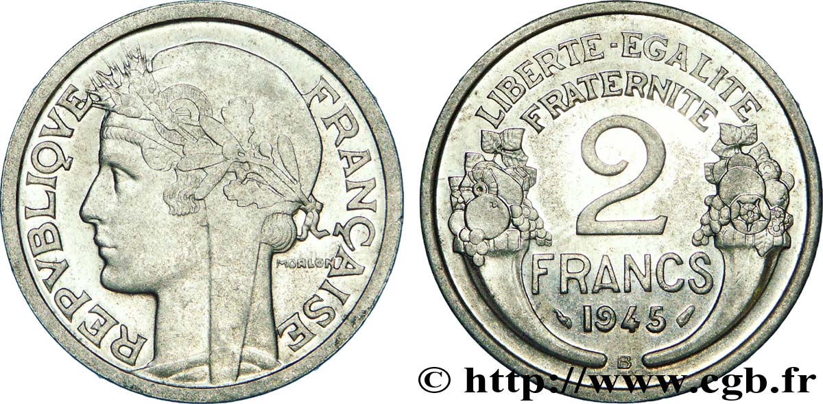 2 francs Morlon, aluminium 1945 Beaumont-Le-Roger F.269/6 EBC 