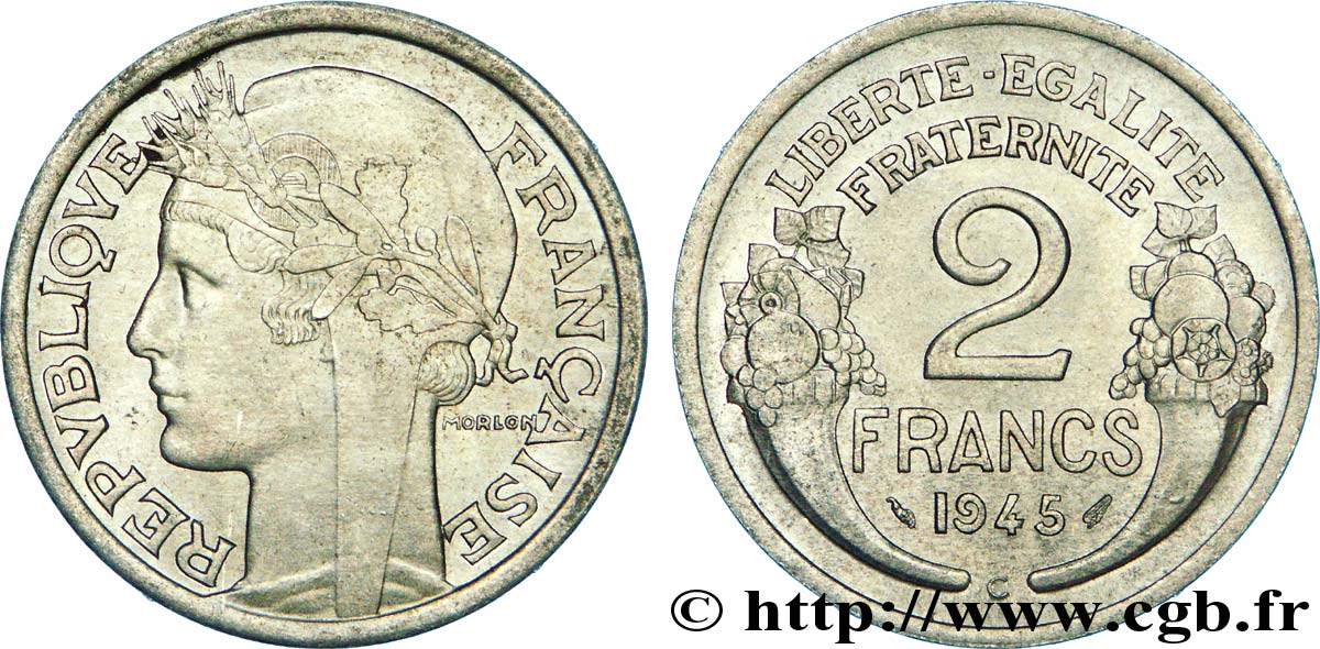 2 francs Morlon, aluminium 1945 Castelsarrasin F.269/7 VZ 