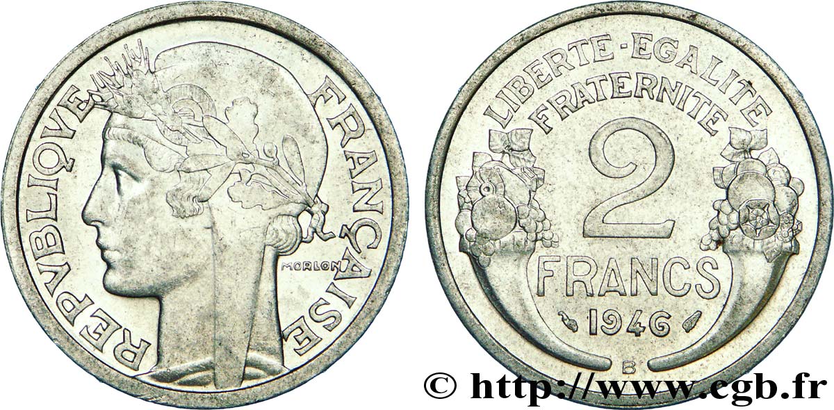 2 francs Morlon, aluminium 1946 Beaumont-Le-Roger F.269/9 VZ 