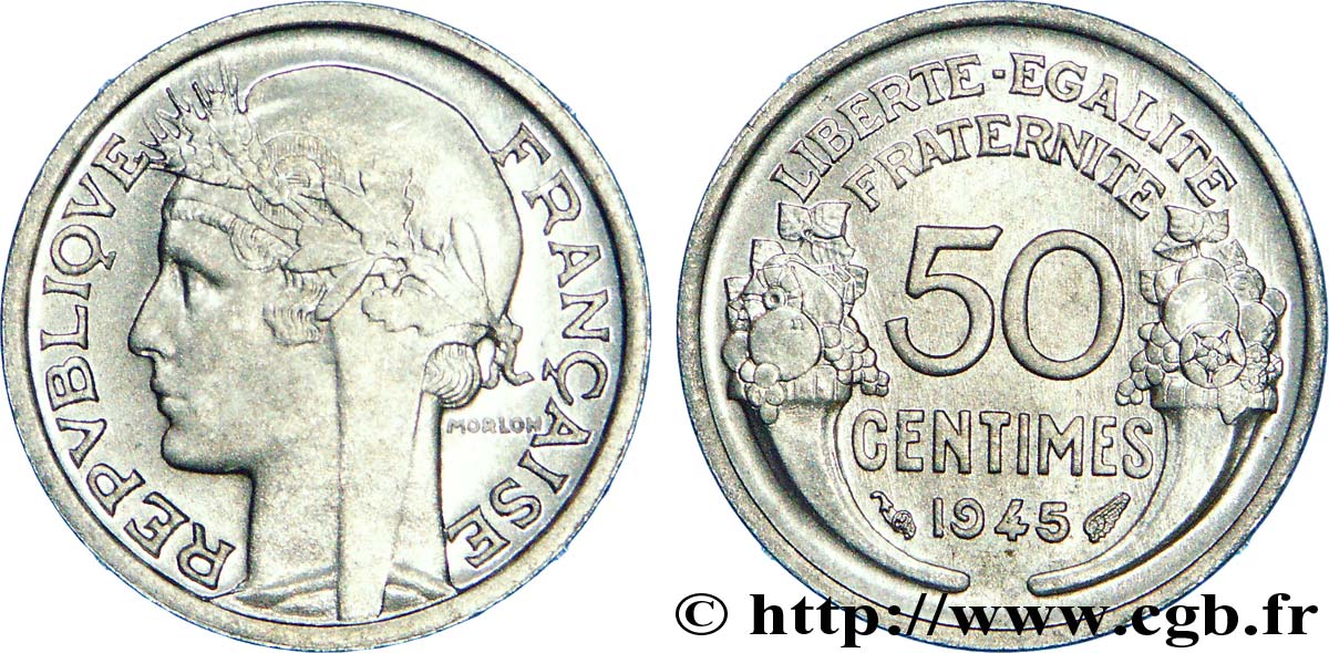 50 centimes Morlon, légère 1945  F.194/5 SUP 