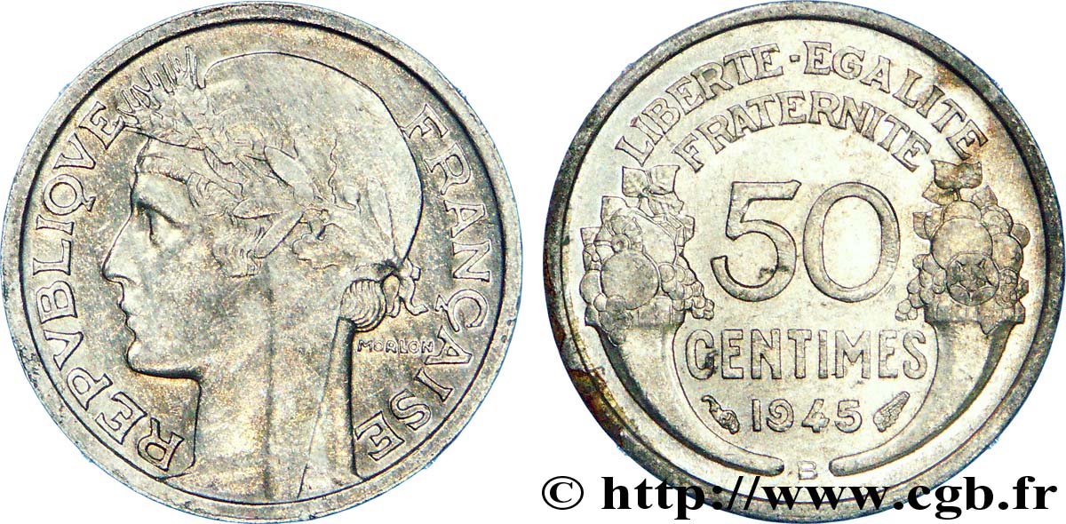 50 centimes Morlon, légère 1945 Beaumont-Le-Roger F.194/6 XF 
