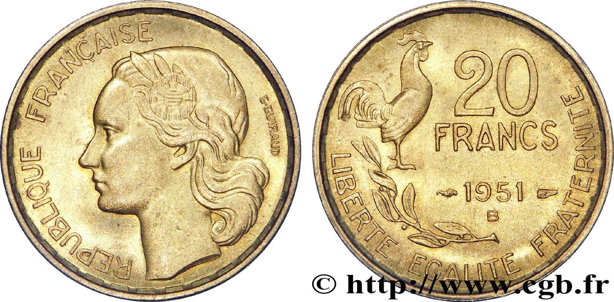 20 francs G. Guiraud 1951 Beaumont-Le-Roger F.402/8 EBC 