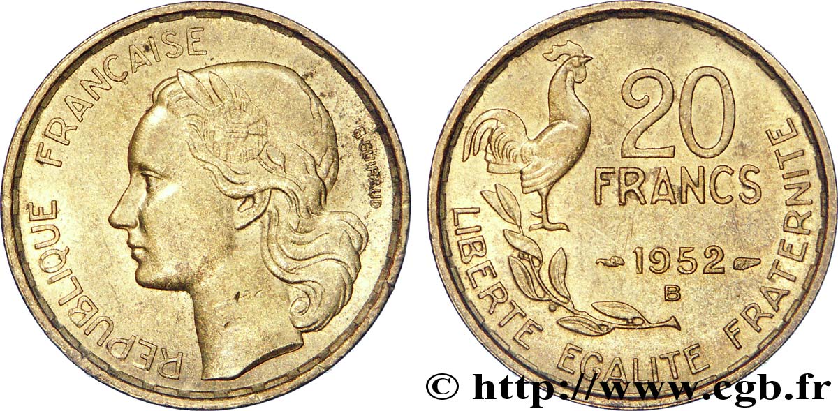 20 francs G. Guiraud 1952 Beaumont-Le-Roger F.402/10 EBC 