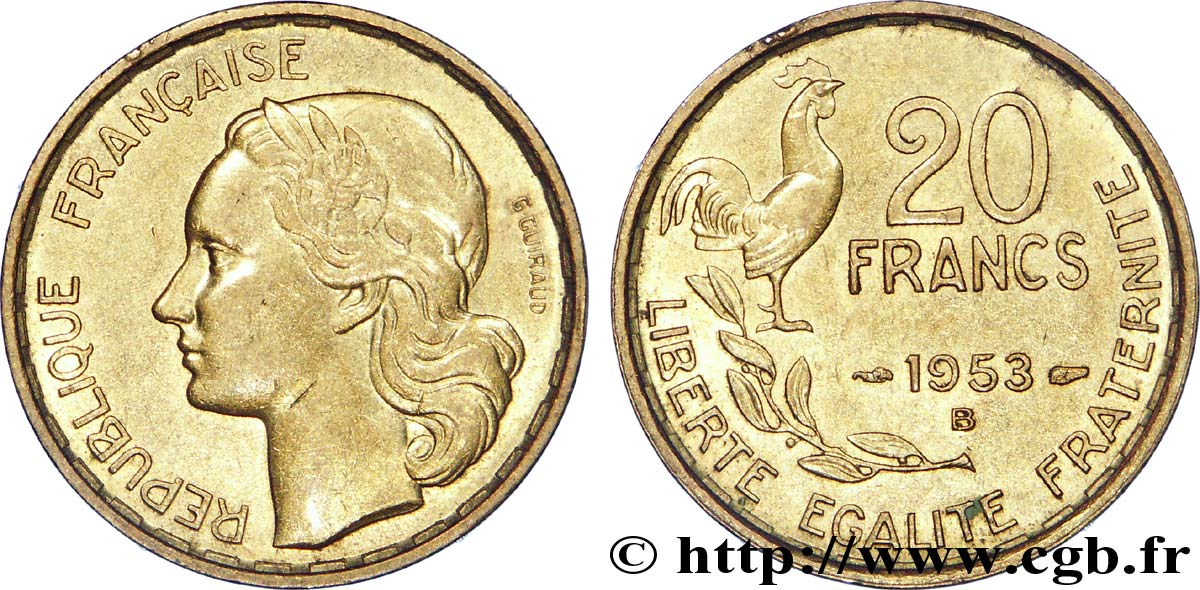 20 francs G. Guiraud 1953 Beaumont-Le-Roger F.402/12 EBC 