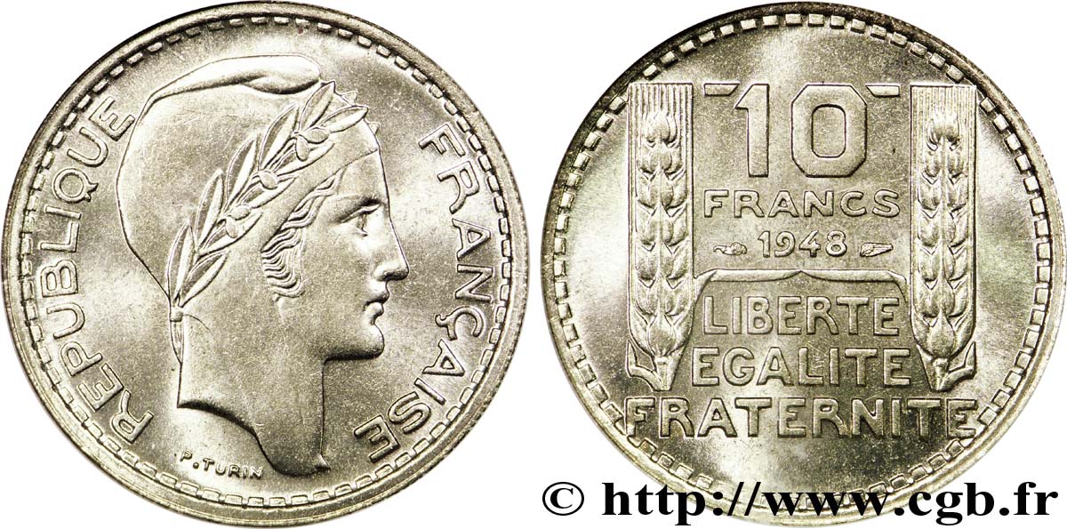 10 francs Turin, petite tête 1948  F.362/3 FDC 