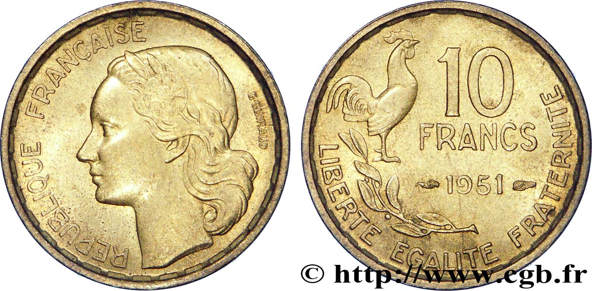 10 francs Guiraud 1951  F.363/4 SPL 