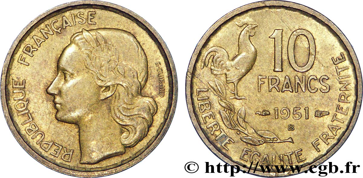 10 francs Guiraud 1951 Beaumont-Le-Roger F.363/5 EBC 