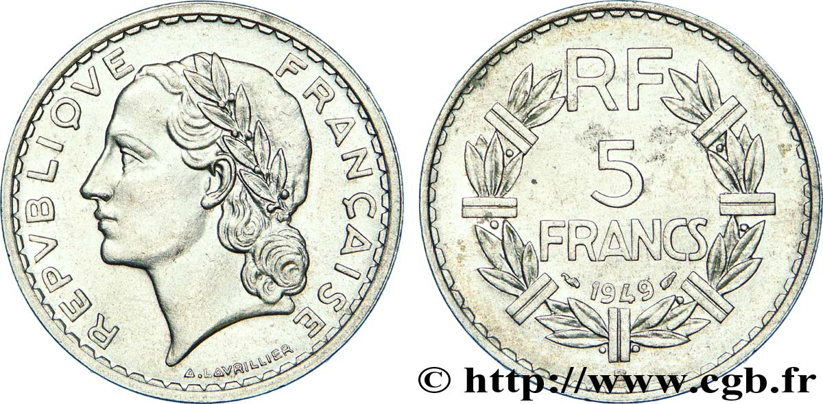 5 francs Lavrillier, aluminium 1949 Beaumont-Le-Roger F.339/19 SUP 