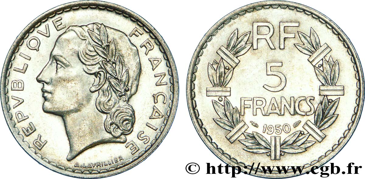 5 francs Lavrillier, aluminium 1950  F.339/20 EBC 
