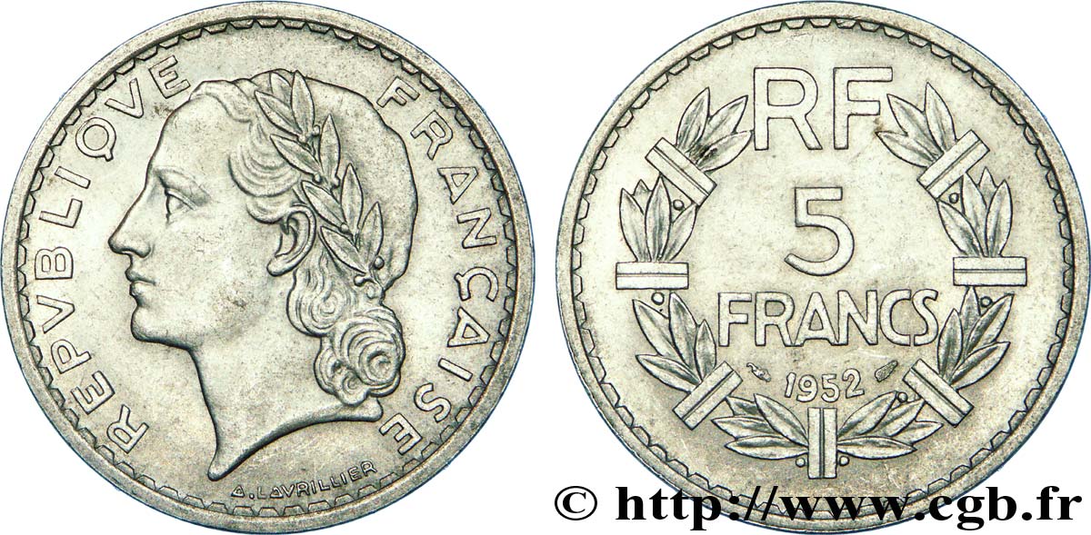 5 francs Lavrillier, aluminium 1952  F.339/22 EBC 
