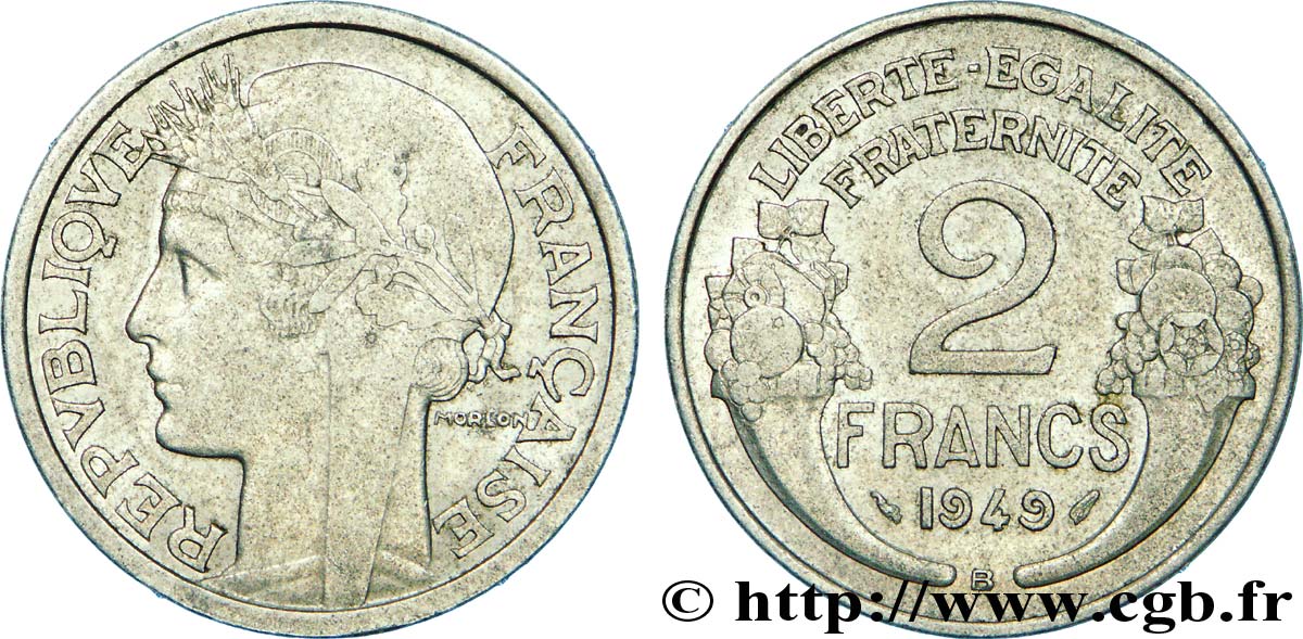2 francs Morlon, aluminium 1949 Beaumont-Le-Roger F.269/15 XF 