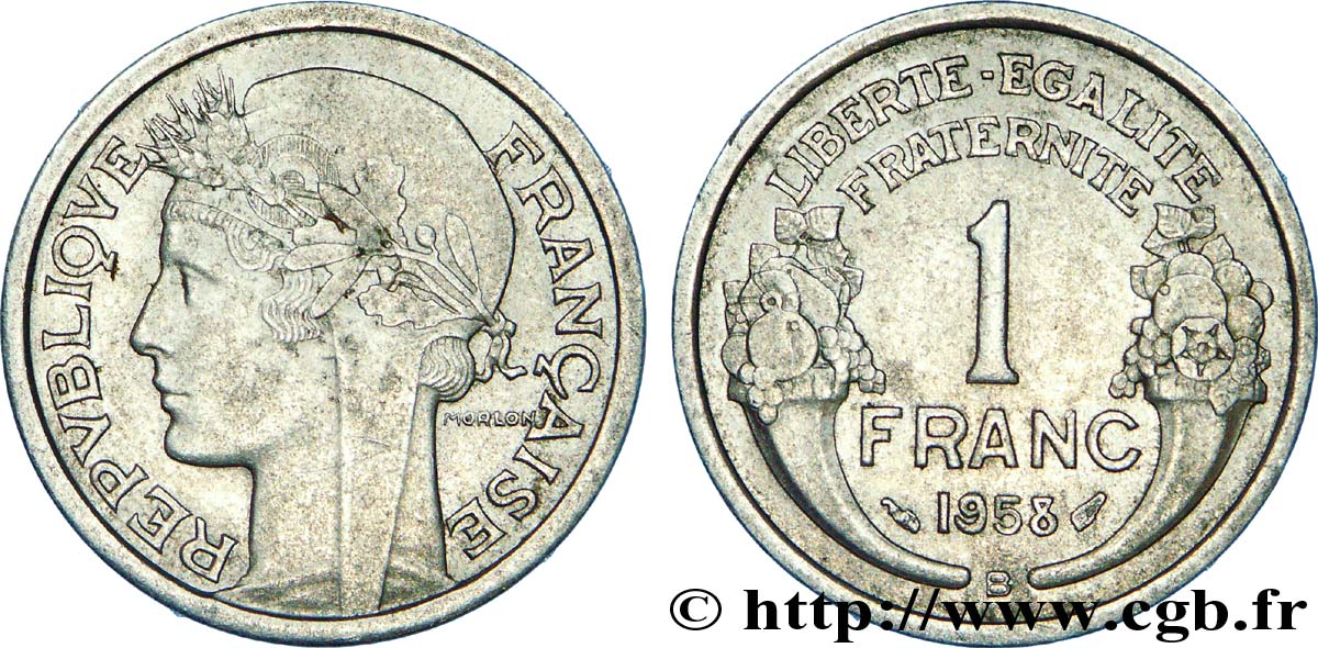 1 franc Morlon, légère 1958 Beaumont-Le-Roger F.221/22 TTB 