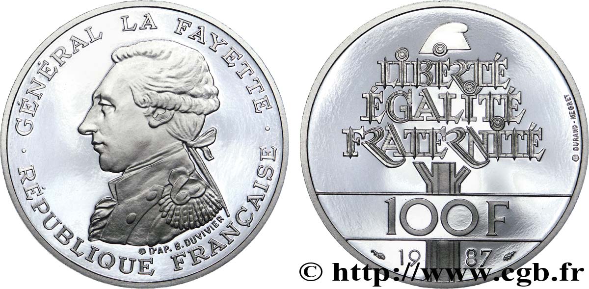 Belle Épreuve 100 francs Égalité - La Fayette en platine 1987  F.1603/1 MS 