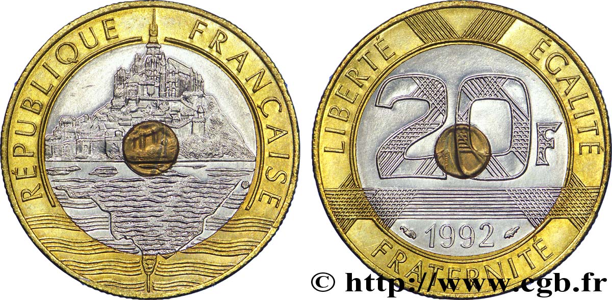 20 francs Mont Saint-Michel, 5 cannelures, V fermé 1992 Pessac F.403/2 SC 