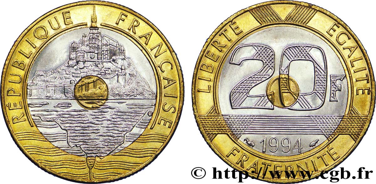 20 francs Mont Saint-Michel, différent dauphin 1994 Pessac F.403/9 MS 