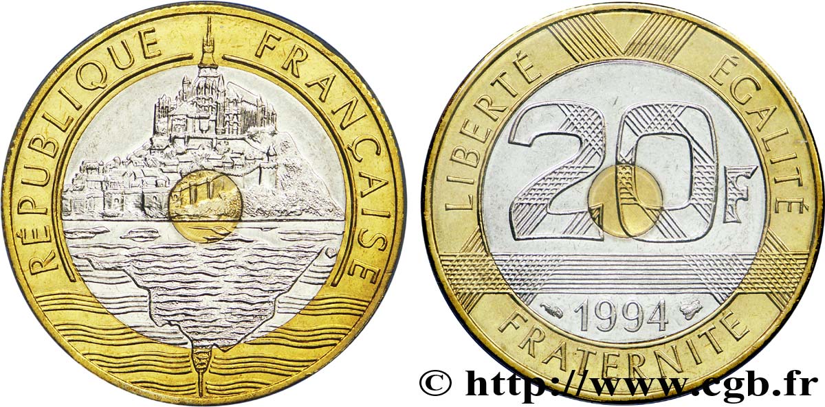 20 francs Mont Saint-Michel, différent abeille 1994 Pessac F.403/10 FDC 
