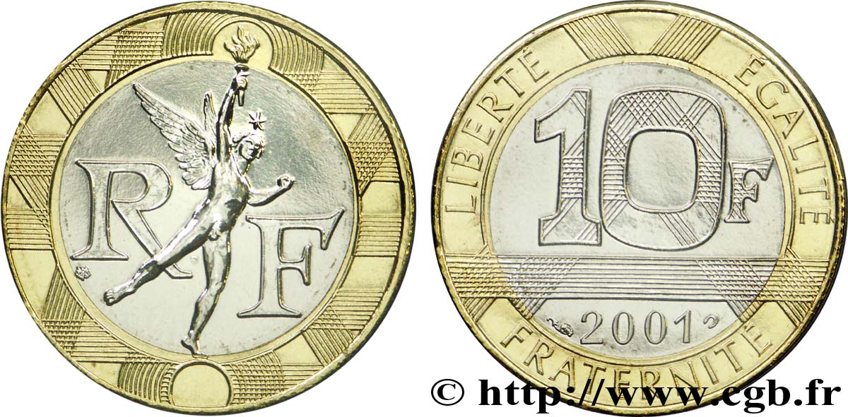 10 francs Génie de la Bastille, BU (Brillant Universel) 2001 Pessac F.375/18 FDC 