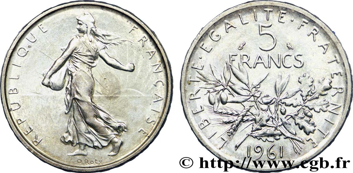 5 francs Semeuse, argent 1961 Paris F.340/5 AU 