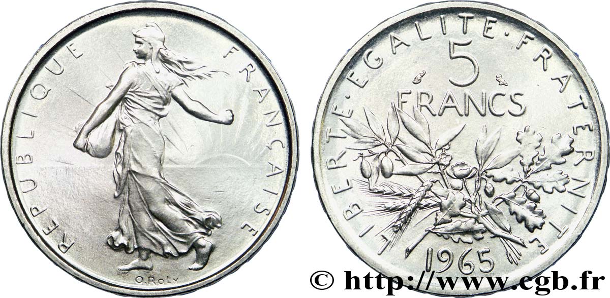 5 francs Semeuse, argent 1965 Paris F.340/9 MS 