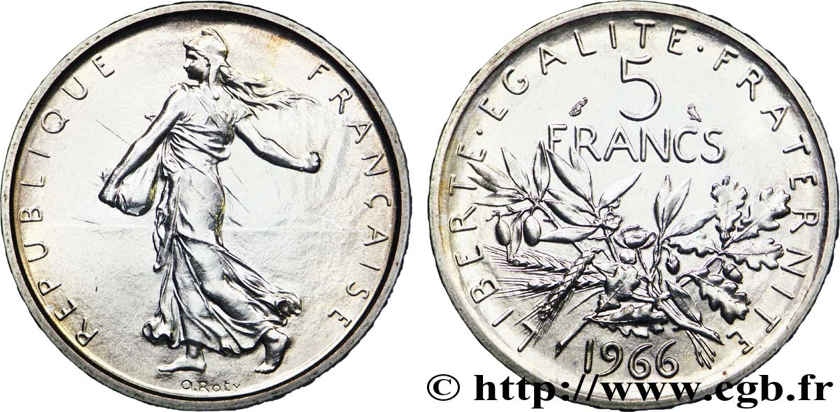 5 francs Semeuse, argent 1966 Paris F.340/10 MS 