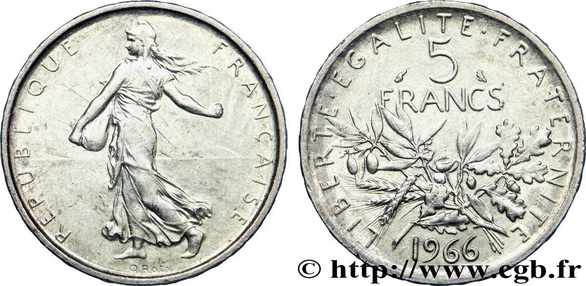 5 francs Semeuse, argent 1966 Paris F.340/10 SUP 