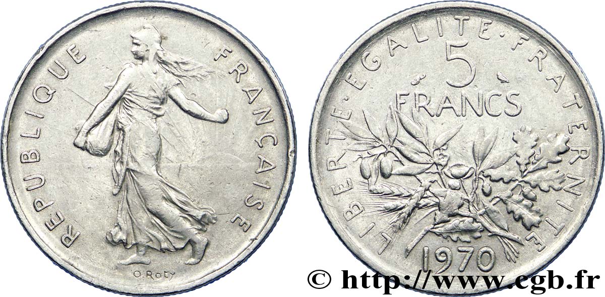 5 francs Semeuse, nickel 1970 Paris F.341/2 MBC 