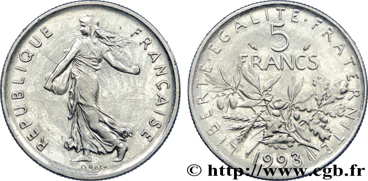 5 francs Semeuse, nickel 1993 Pessac F.341/27 XF 