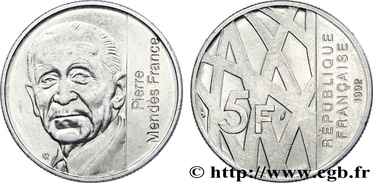 5 francs Mendès-France 1992  F.343/2 TTB 
