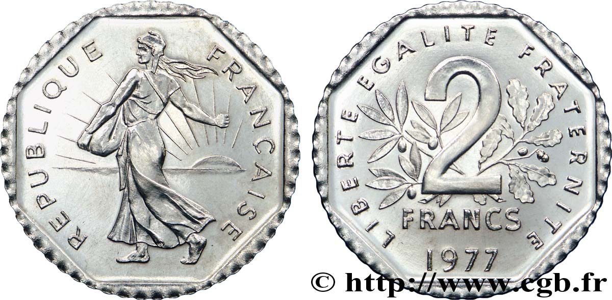 Pré-série de 2 francs Semeuse, nickel, sans le mot essai 1977 Pessac F.272/1 MS 
