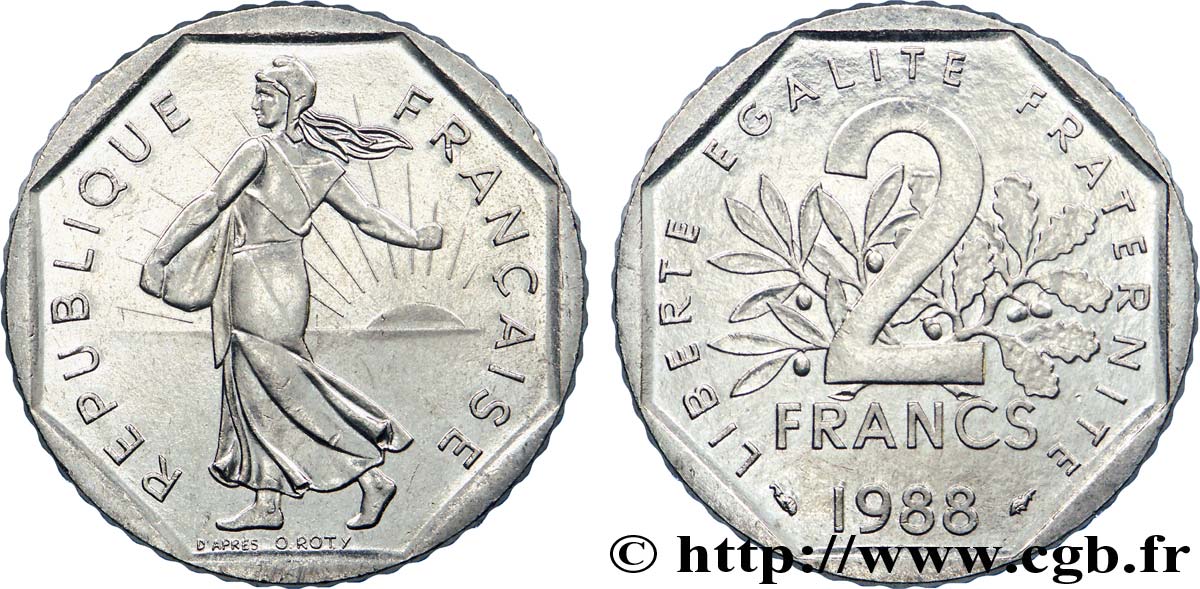 2 francs Semeuse, nickel 1988 Pessac F.272/12 AU 