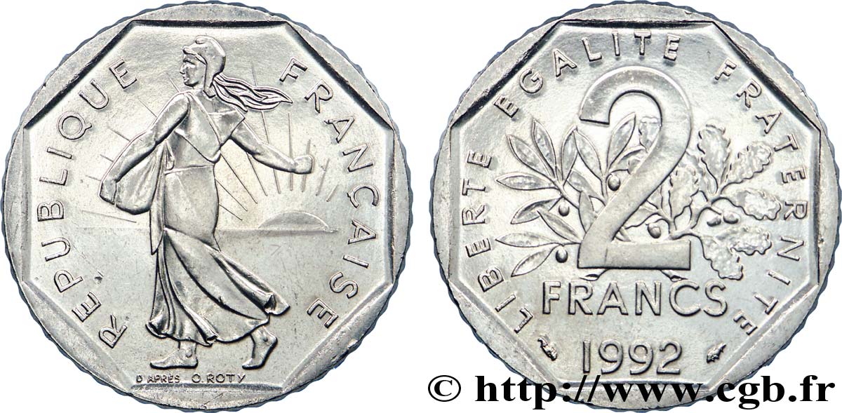 2 francs Semeuse, nickel 1992 Pessac F.272/17 AU 