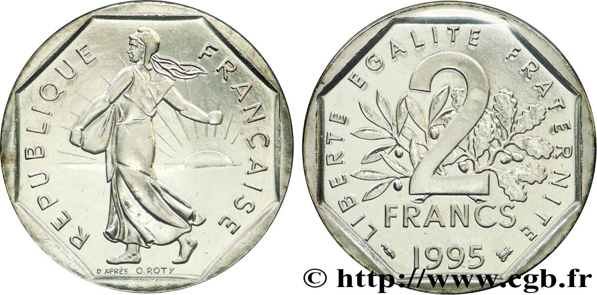 2 francs Semeuse, nickel, BU (Brillant Universel) 1995 Pessac F.272/23 FDC 