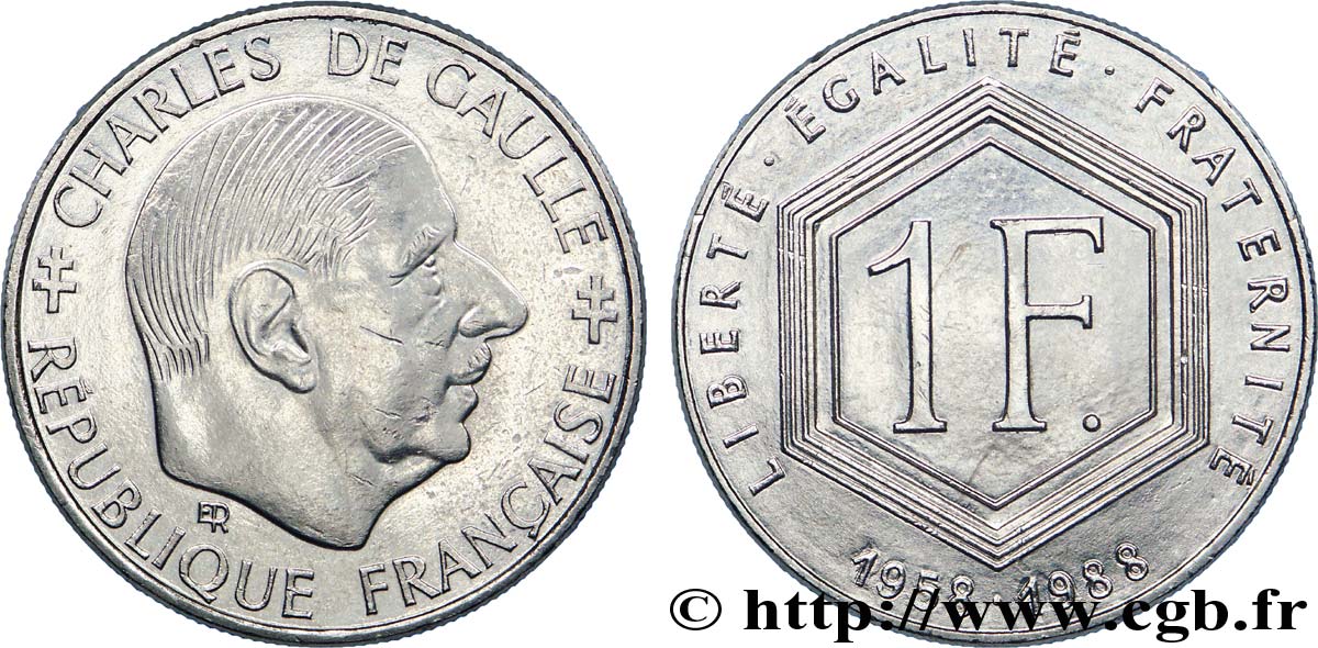 1 franc De Gaulle, sans différents 1988  F.227/3 SPL 