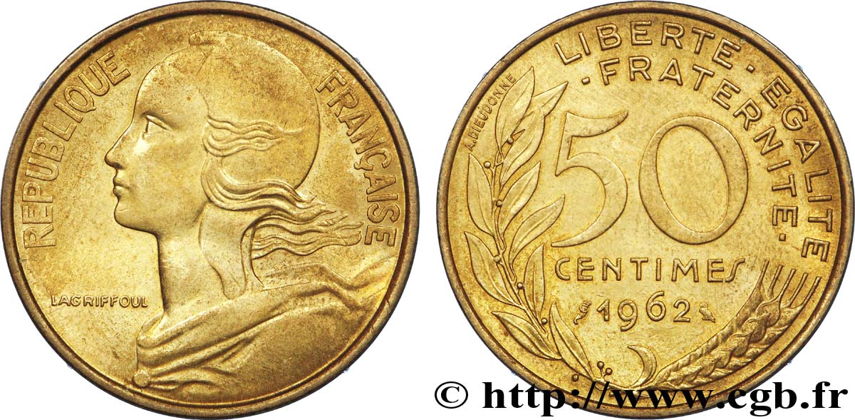 50 centimes Marianne, col à 3 plis 1962 Paris F.197/2 SUP 