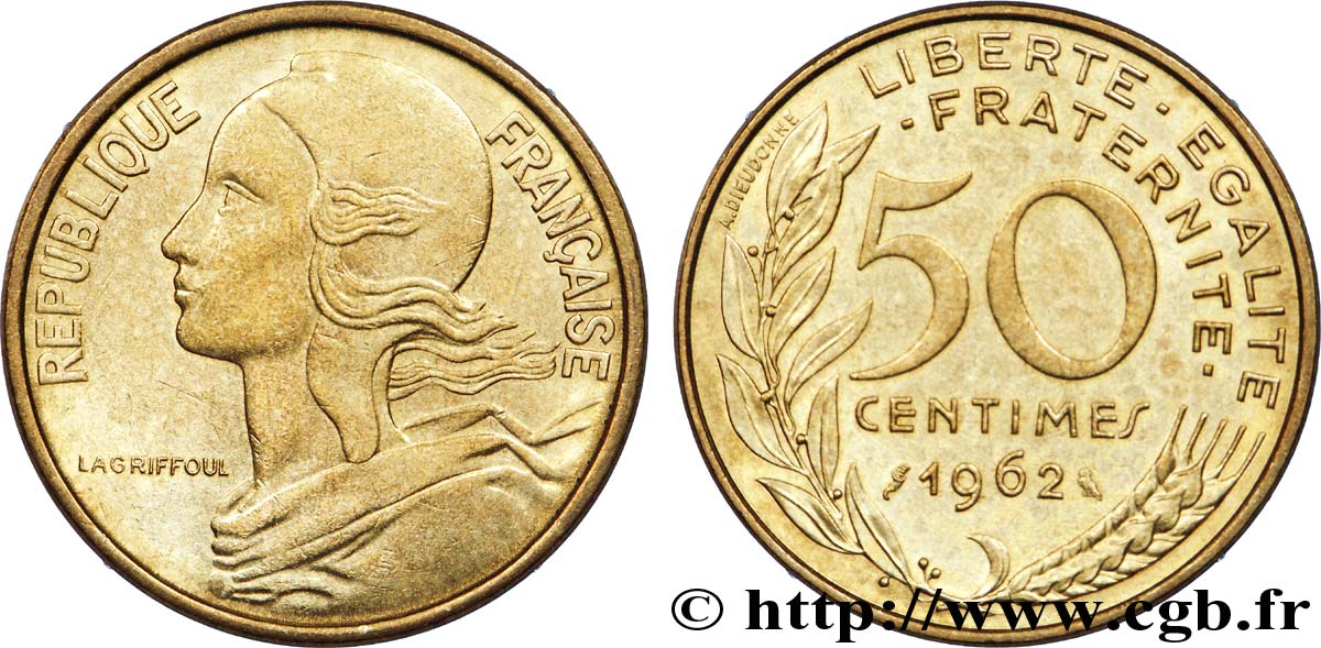 50 centimes Marianne, 4 plis 1962 Paris F.197/3 SUP 