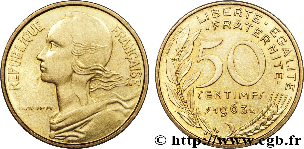 50 centimes Marianne, col à 3 plis 1963 Paris F.197/4 AU 