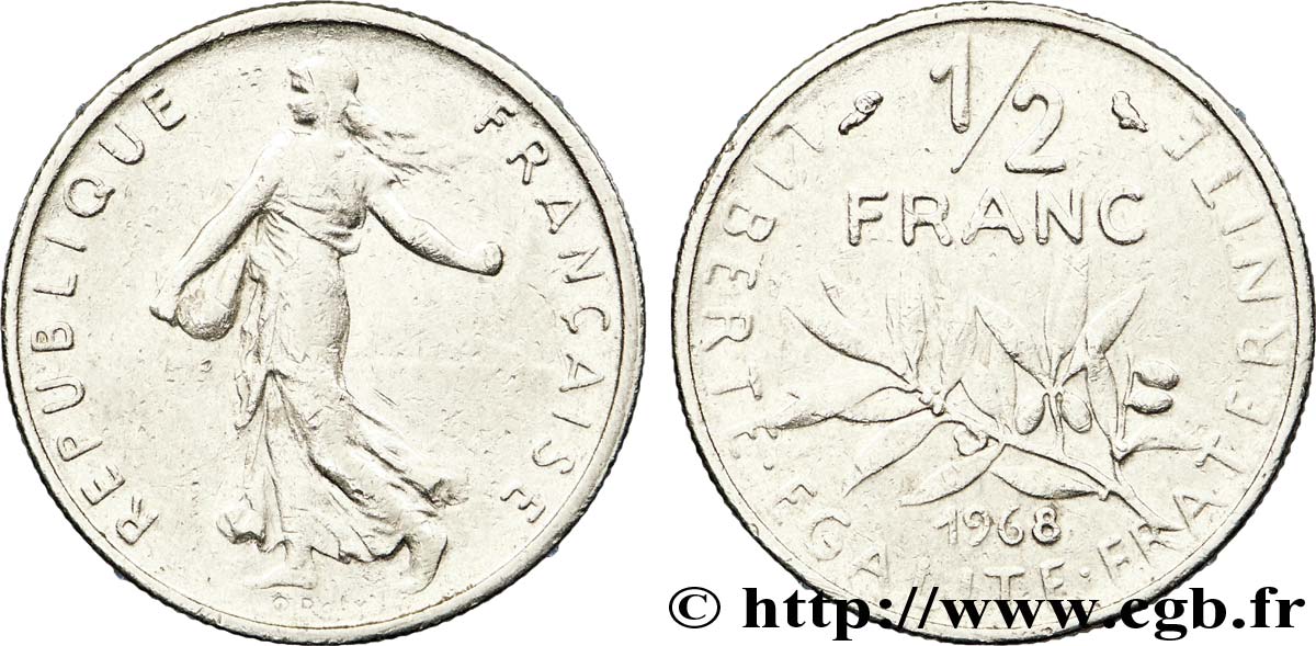 1/2 franc Semeuse 1968 Paris F.198/7 TTB 