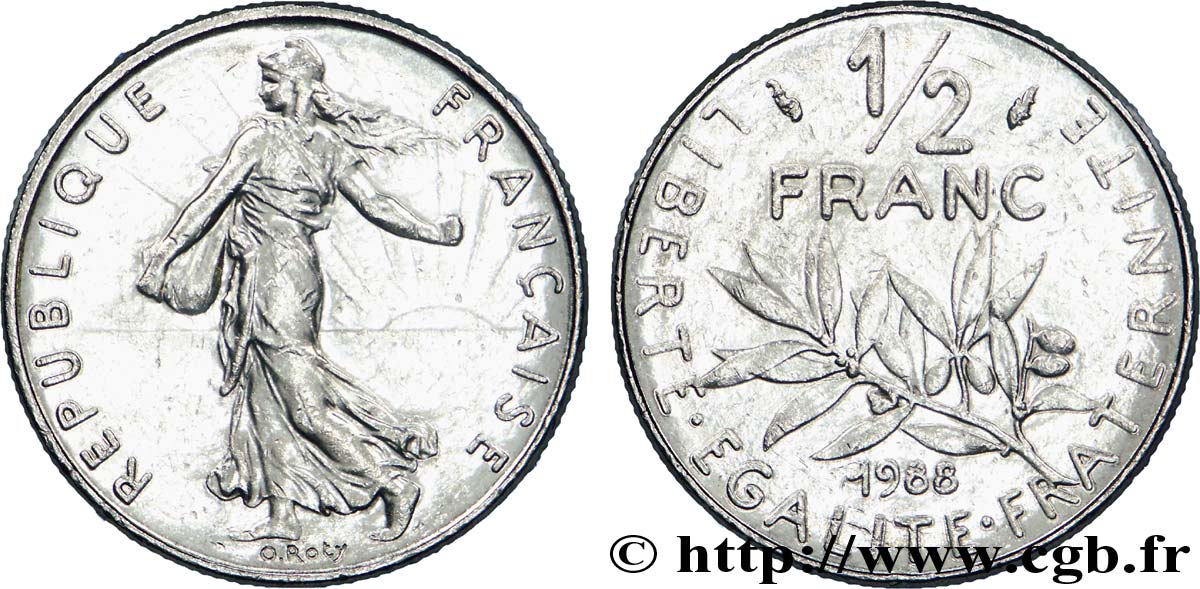 1/2 franc Semeuse 1988 Pessac F.198/27 AU 