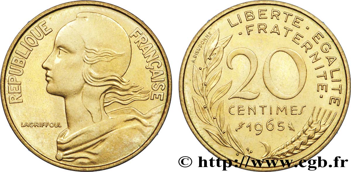20 centimes Marianne 1965 Paris F.156/5 EBC 