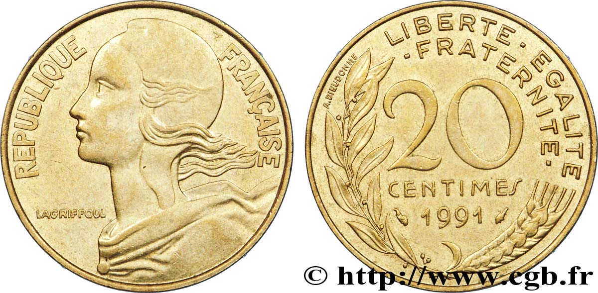 20 centimes Marianne 1991 Pessac F.156/31 SUP 