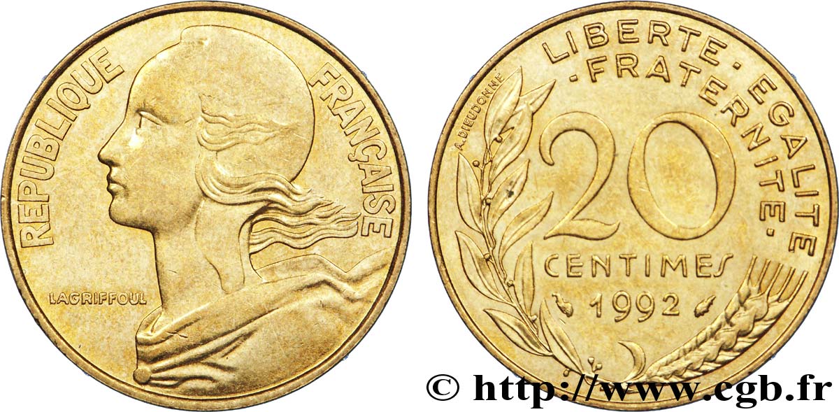 20 centimes Marianne 1992 Pessac F.156/33 SUP 