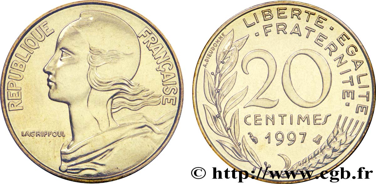 20 centimes Marianne, BU (Brillant Universel) 1997 Pessac F.156/41 FDC 