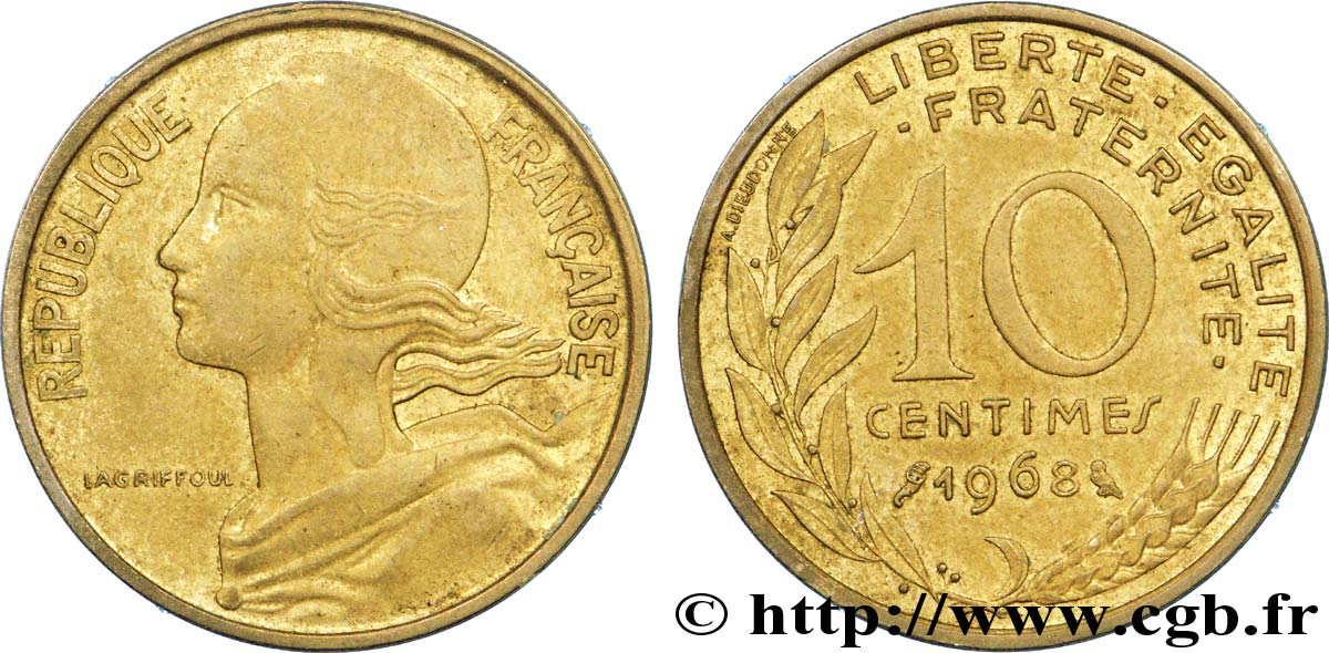 10 centimes Marianne 1968 Paris F.144/8 XF 