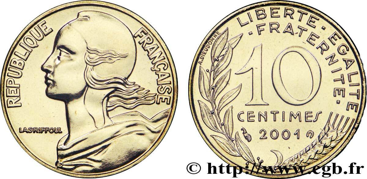 10 centimes Marianne, BU (Brillant Universel) 2001 Pessac F.144/45 FDC 
