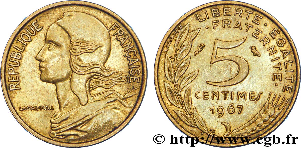 5 centimes Marianne 1967 Paris F.125/3 VZ 