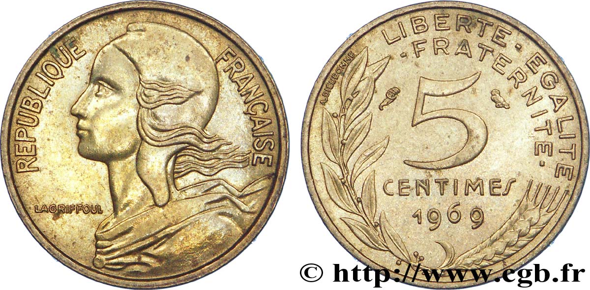5 centimes Marianne 1969 Paris F.125/5 EBC 
