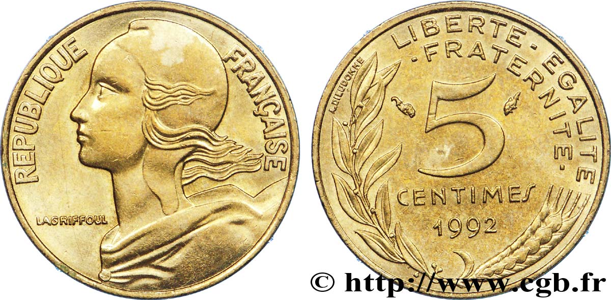 5 centimes Marianne, 3 plis 1992 Pessac F.125/29 SUP 