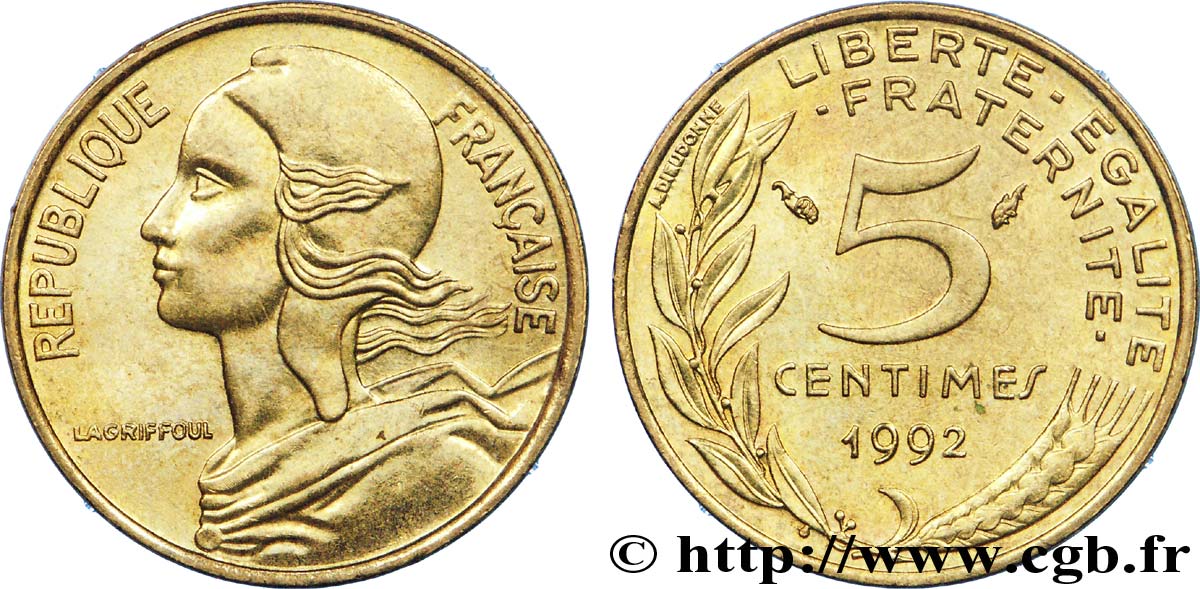 5 centimes Marianne, 4 plis 1992 Pessac F.125/30 SUP 
