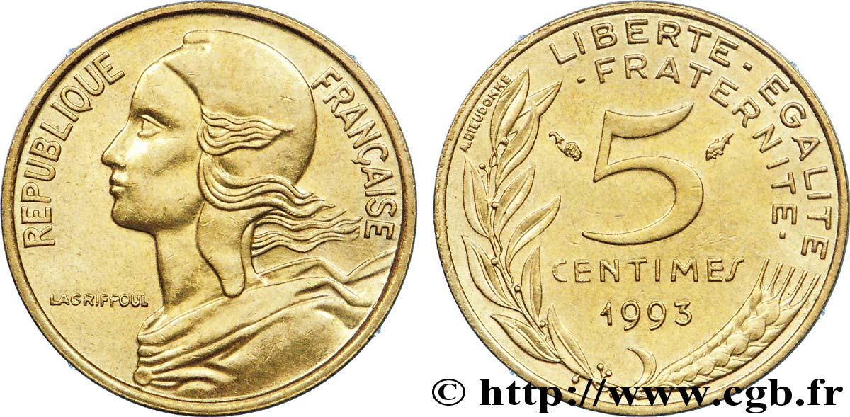 5 centimes Marianne, 4 plis 1993 Pessac F.125/33 AU 