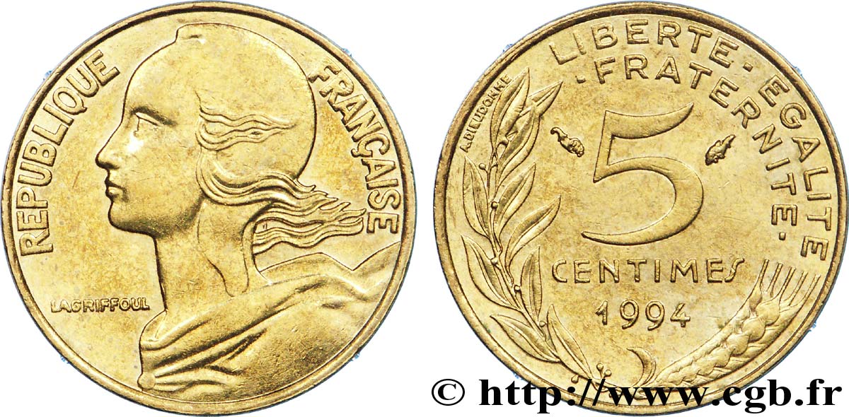 5 centimes Marianne, différent dauphin 1994 Pessac F.125/35 EBC 